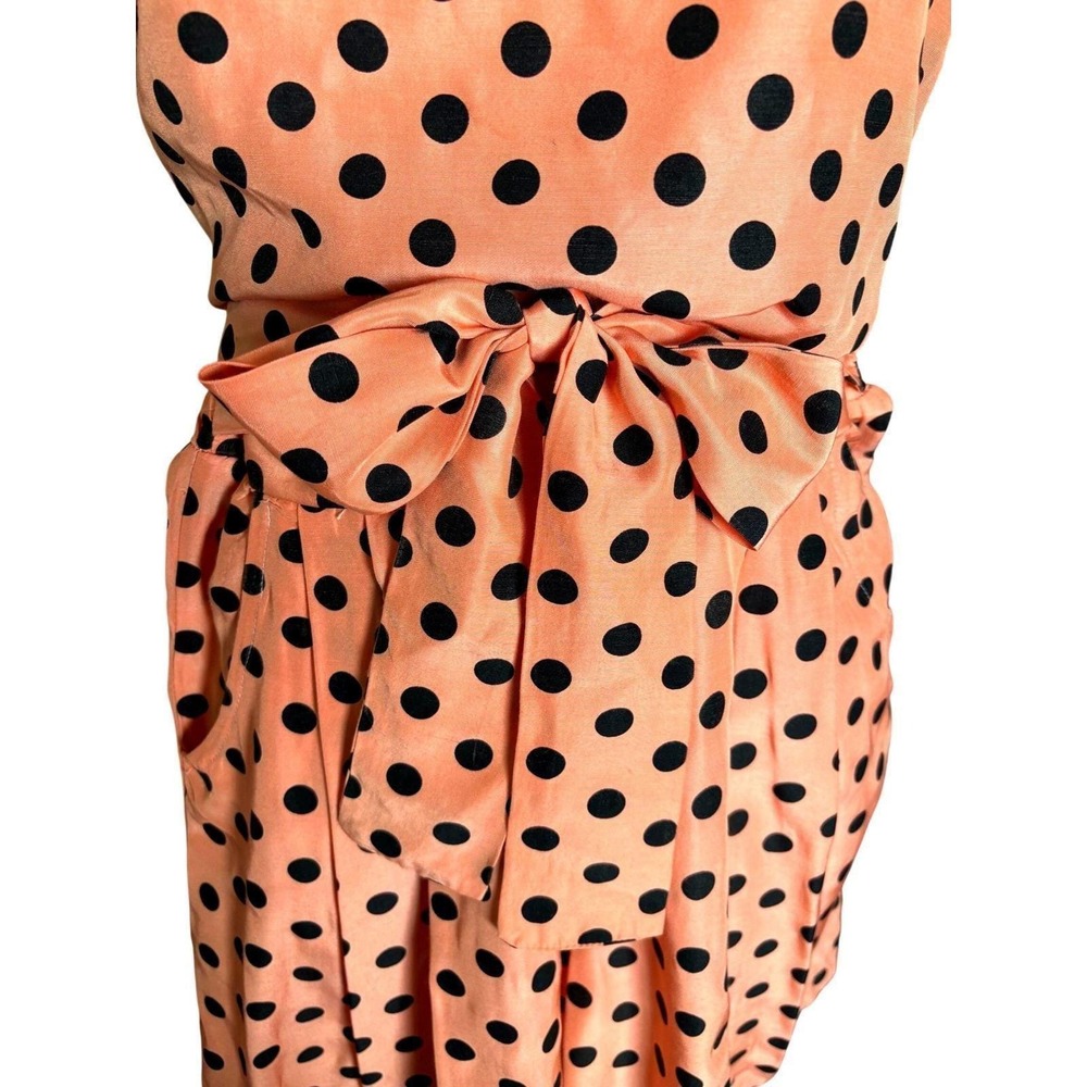 Polka Dot Wooga Shorts and Top Set w/ Sleeve Belted Pockets 90s S Peach Vintage - Picture 5 of 9